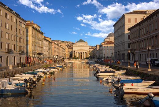 TRIESTE - Ago 12. Trieste neo-classical Church of St. Antonio Thaumaturgo over The Grand Canal. On Ago 12, 2012 in Trieste Italy.