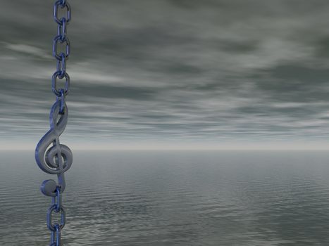 metal chain with clef in front of dark sky - 3d illustration