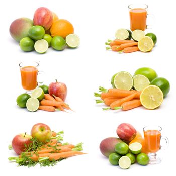 fresh juice, fruits and vegetables - collage