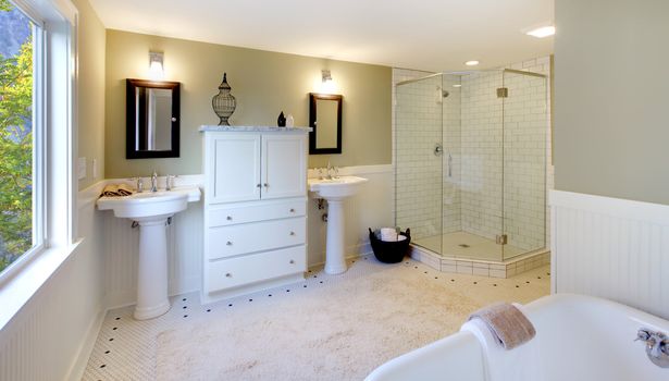 Luxury fresh green and white modern bathroom