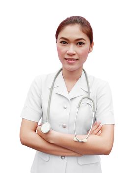 Female nurse standing with stethoscope