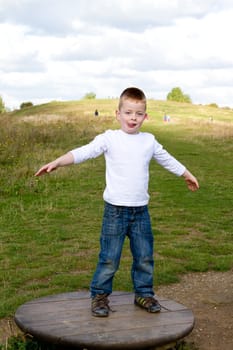 little boy playing at the park