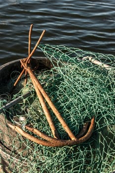 anchor on a wooden fishing boat in denmark