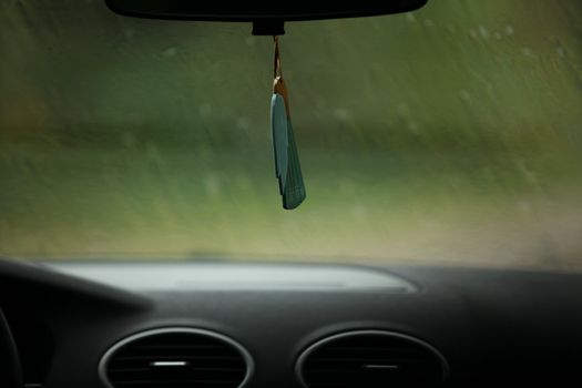 Rain through the window of a car