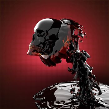 skull in liquid made in 3D graphics