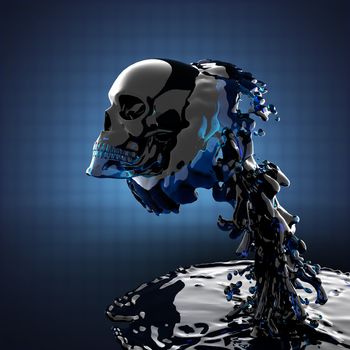 skull in liquid made in 3D graphics