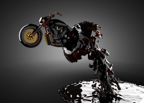 chopper bike in liquid made in 3D