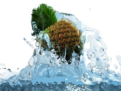Pineapple in water made in 3D