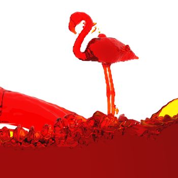 Flamingo of liquid made in 3D graphics