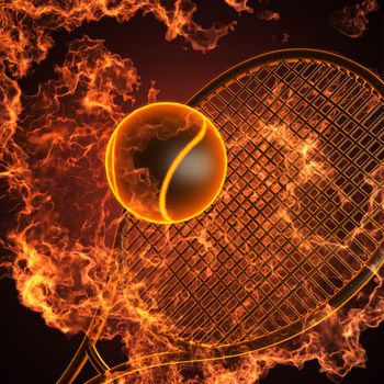 tennis racket in fire made in 3D
