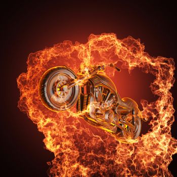 chopper bike in fire made in 3D
