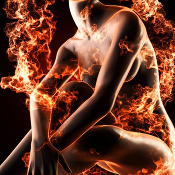 Sexy  woman in fire made in 3d