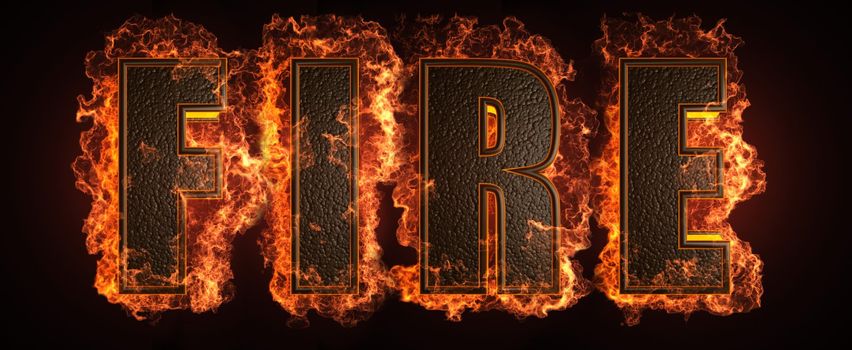 burning word made in 3D graphics