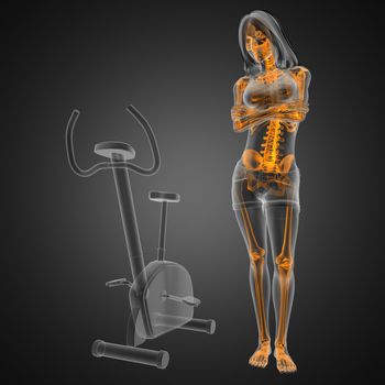 woman  radiography scan in gym room made in 3D