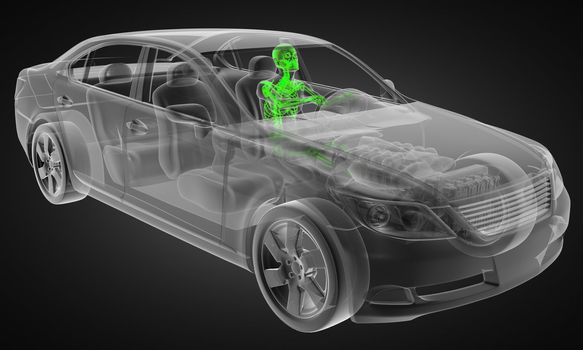 transparent car concept with driver made in 3D