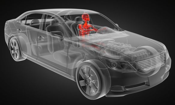 transparent car concept with driver made in 3D