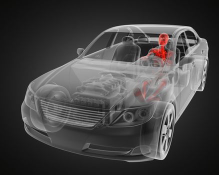 transparent car concept with driver made in 3D