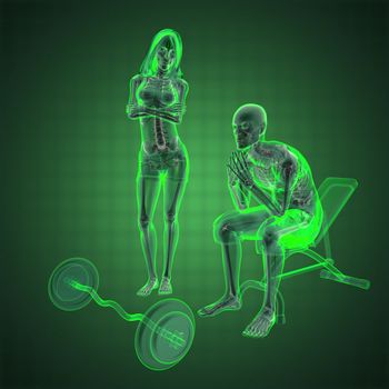 human radiography scan in gym room made in 3D