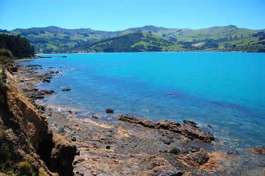 Rocky coast at Banks Peninsula New Zealand