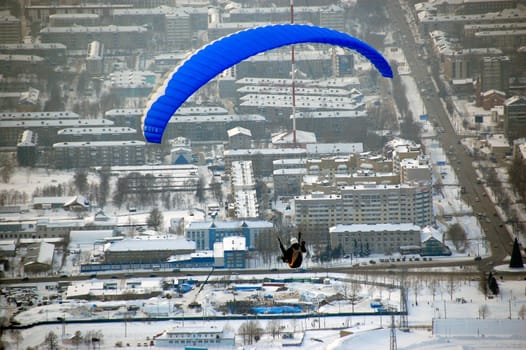 Sakhalin paragliding city view, Yuzhno-Sakhalinsk, Russia