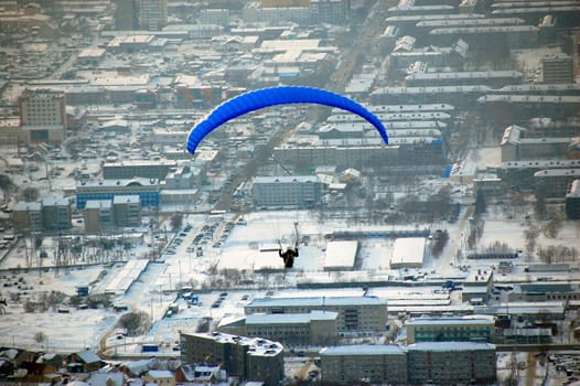 Sakhalin paragliding city view, Yuzhno-Sakhalinsk, Russia