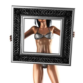 bikini woman with retro frame