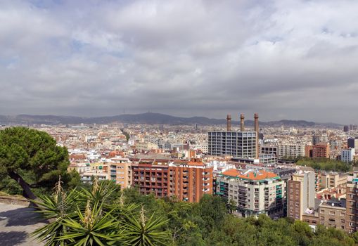 Cityscape view on Barcelona city from mountain Montjuic, Spain