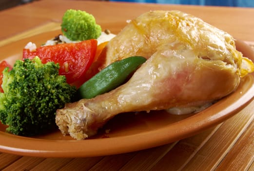 Rice and chicken  and vegetables.сloseup