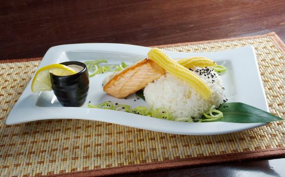 Japanese cuisine .salmon in cream sauce