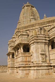 Ornately carved 15th Century Hindu Temple in the fort at Chittaugarh, Rajasthan, India