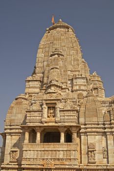 Ornately carved 15th Century Hindu Temple in the fort at Chittaugarh, Rajasthan, India