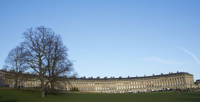 Royal Crescent. 18th century Georgian style building in Bath, England, United Kingdom