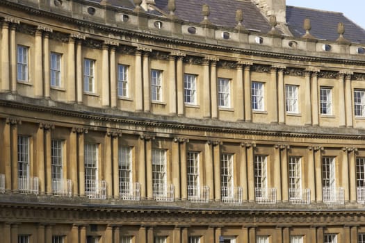 Curved terrace of Georgian Town houses in The Circus, Bath, Somerset, England