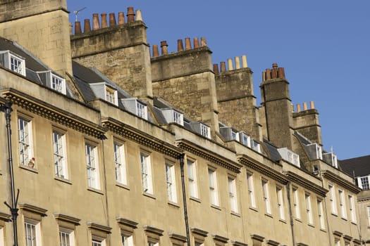 Terrace of Georgian style residential house in Bath, Somerset, England