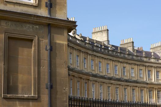 Curved terrace of Georgian Town houses in The Circus, Bath, England.