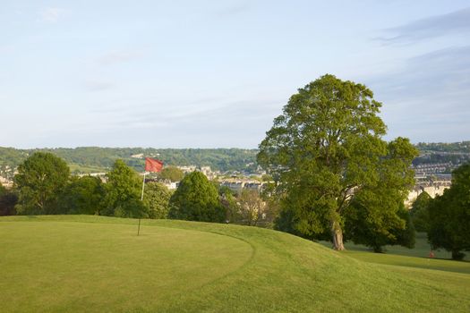 Golf course overlooking the historic city of Bath in Somerset, England