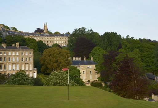 Golf course overlooking the historic city of Bath in Somerset, England