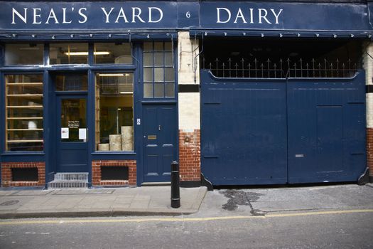 Historic Neal's Yard Dairy. Famous cheese shop at Borough Market in Southwark, London, England.