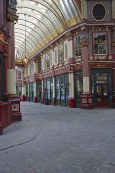 Historic Leadenhall Market in the City of London, England.