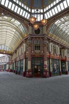 Historic Leadenhall Market in the City of London, England.