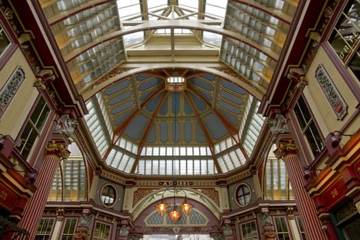 Historic Leadenhall Market in the City of London, England.