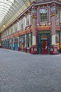 Historic Leadenhall Market in the City of London, England.