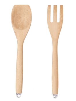 close up of wooden fork and  spoon