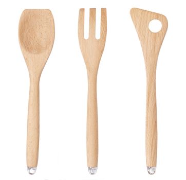 close up of wooden kitchen utensils