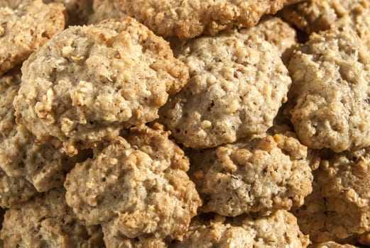 Homemade oatmeal cookies closeup detail  as background