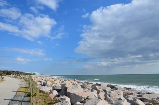 A view of the rocks along the shore in North Carolina
