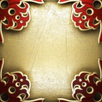 wood on golden wall made in 3D