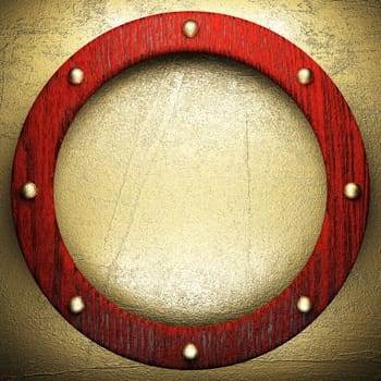 wood on golden wall made in 3D
