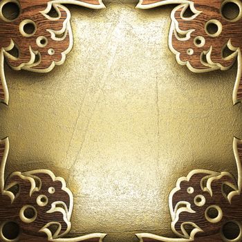 wood on golden wall made in 3D