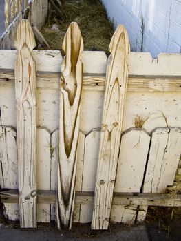 Grunge picket fence in urban city